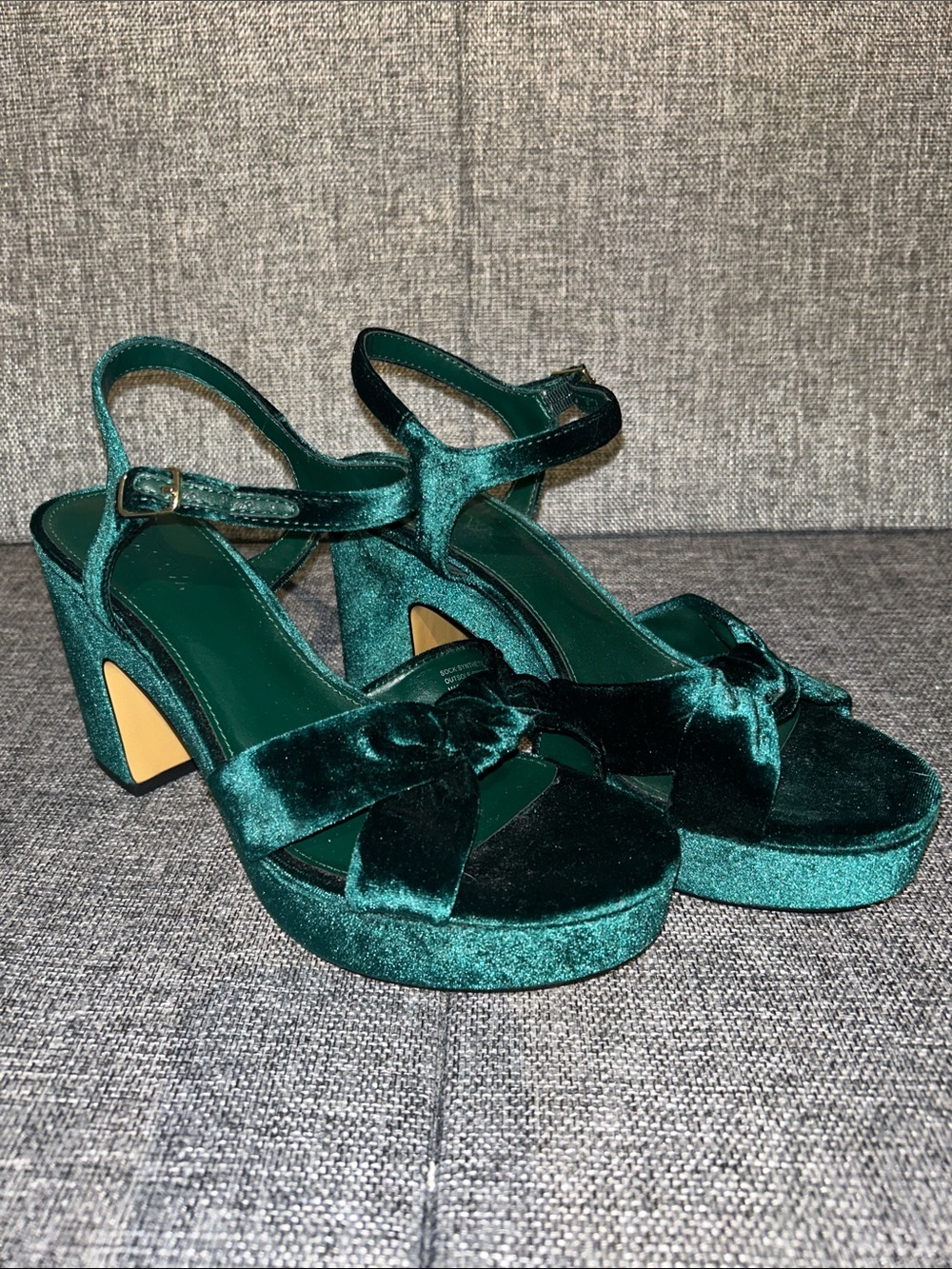 J. Crew Emerald Velvet Platform Sandals